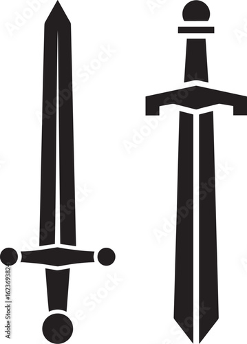 Silhouette vector two black sword silhouettes isolated on white background