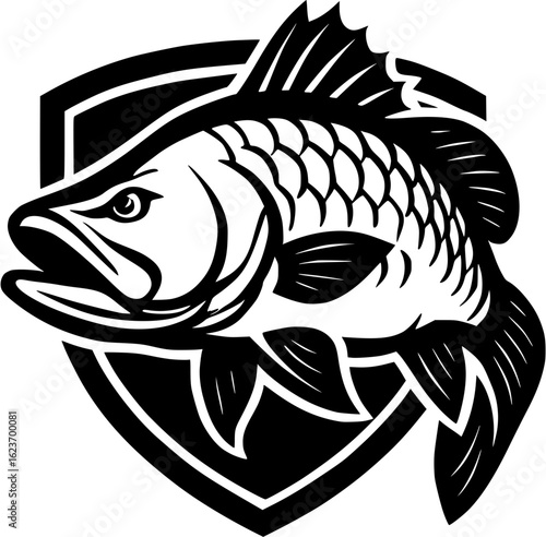 Barramundi Clipart Logo – Black and White Vector Fishing Emblem Design