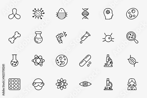  A detailed single-line art bundle featuring microscopic life and laboratory tools — perfect for biology textbooks, science blogs, and classroom decor