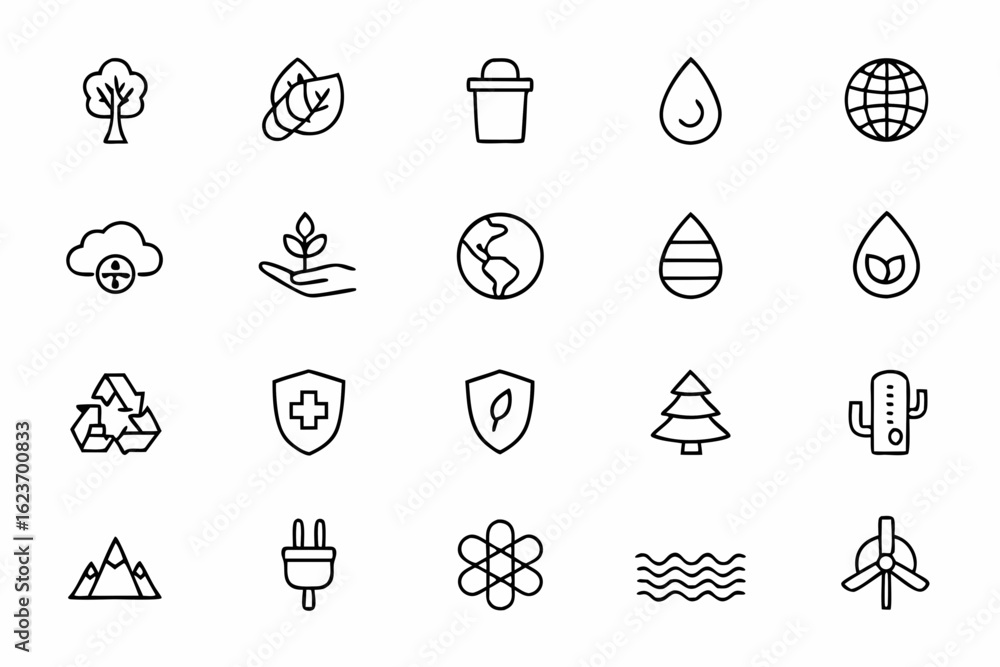 Fototapeta premium A symbolic environmental protection set with elegant one-line illustrations — suitable for NGOs, presentations, and product labels