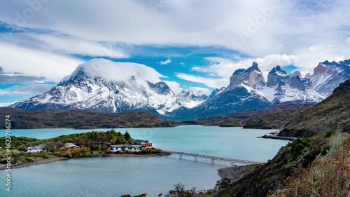 Scenic view of torres del paine national park with snowcapped mountains