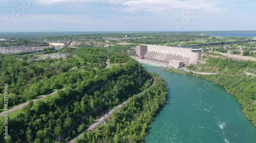 Aerial view of sir adam beck hydroelectric power plant on niagara river