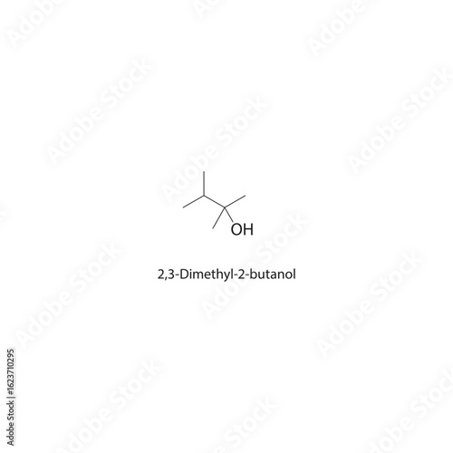 2,3-Dimethyl-2-butanol skeletal structure. Alcohol compound schematic illustration. Simple diagram, chemical formula.