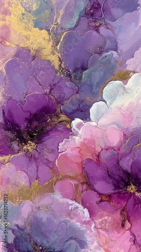 Abstract Purple Pink and Gold Floral Art