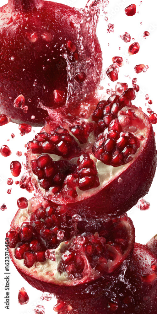 Pomegranate halves bursting with juice Pomegranate halves bursting with juice