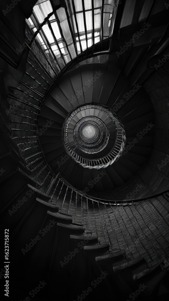 Obraz premium Abstract Spiral Staircase in Monochromatic Design