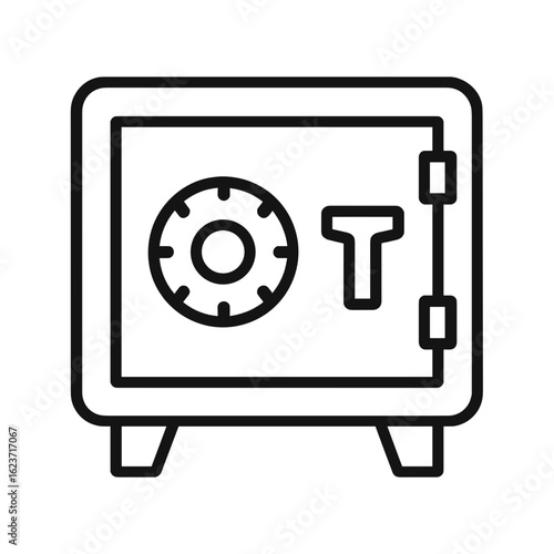 Safe with combination lock and key in minimal line art style  