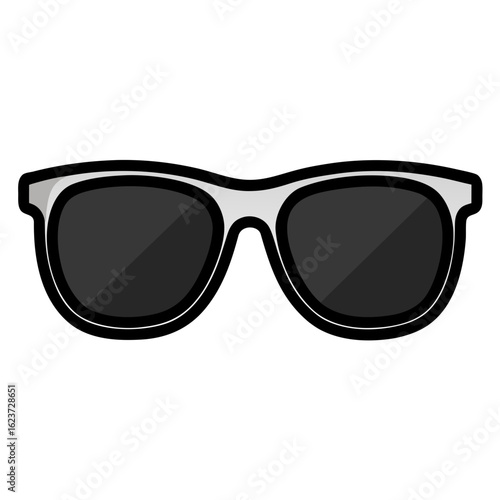 Stylish silver framed sunglasses with dark lenses silhouette isolated on white background