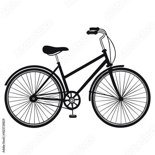 Classic bicycle silhouette with detailed spokes isolated on white background