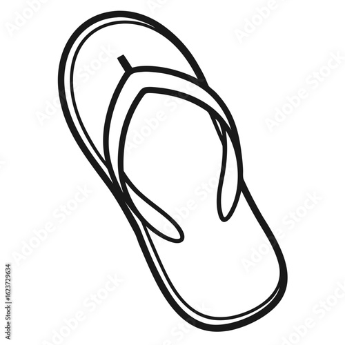 Simple black outline drawing of a single flip flop sandal silhouette isolated on white background
