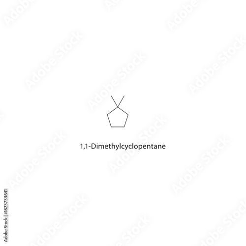 1,1-Dimethylcyclopentane skeletal structure. Cycloalkane compound schematic illustration. Simple diagram, chemical formula.