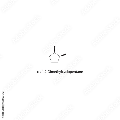 cis-1,2-Dimethylcyclopentane skeletal structure. Cycloalkane compound schematic illustration. Simple diagram, chemical formula.