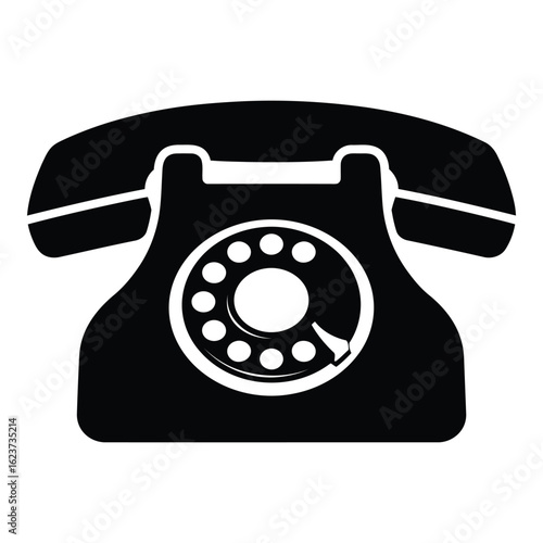 Silhouette black vector vector art of vintage rotary telephone isolated on white background