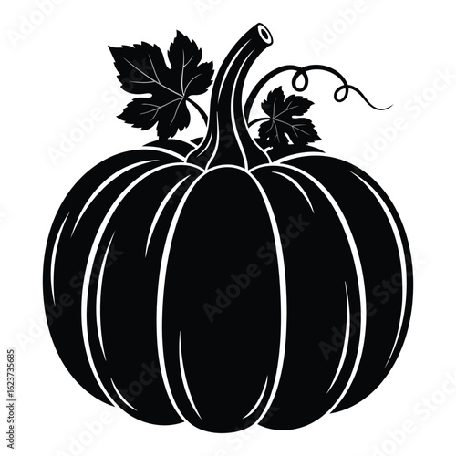 Silhouette black vector vector art of black silhouette of a pumpkin with leaves isolated on white background