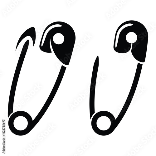 Silhouette black vector vector art of two black safety pins isolated on white background
