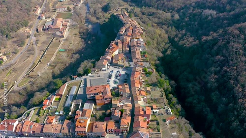 Aerial view of the ancient town Castelfollit de la Roca, Catalonia, Spain.