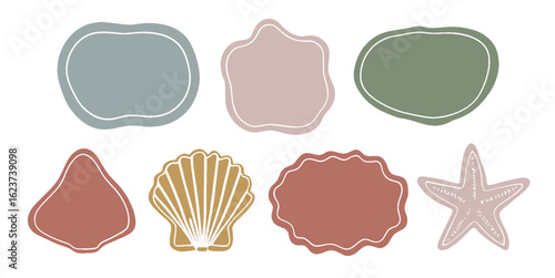 Sea doodle frames set template, hand drawn ocean border decor, marine underwater frame design