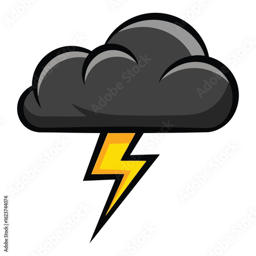Silhouette black vector vector art of dark storm cloud with a bright yellow lightning bolt striking downwards