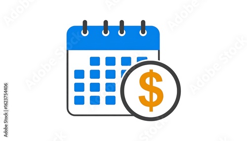 Blue calendar icon with dollar sign