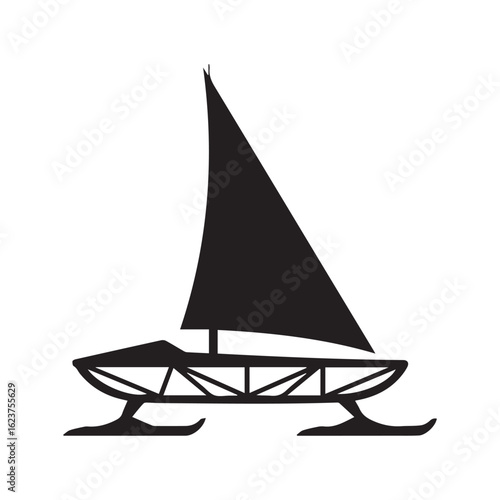Ice Boat Silhouette Vector Icon Side View
