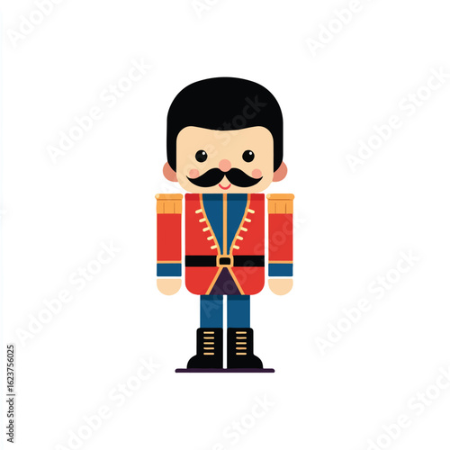 Charming Cartoon Nutcracker Illustration with Red Uniform and Black Mustache for Festive Holiday Celebrations and Decor