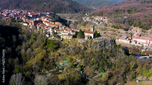 Aerial view of the ancient town Castelfollit de la Roca, Catalonia, Spain.