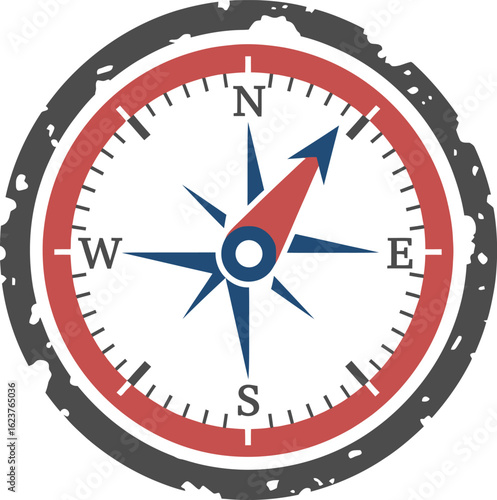 Vintage Compass with Red Arrow and North South East West Indicators Guidance for Exploration and Direction