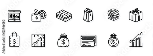 Economic and Financial Icons Representing Banking Savings Shopping Growth and Investment Opportunities for Success
