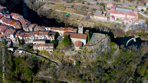 Aerial view of the ancient town Castelfollit de la Roca, Catalonia, Spain.