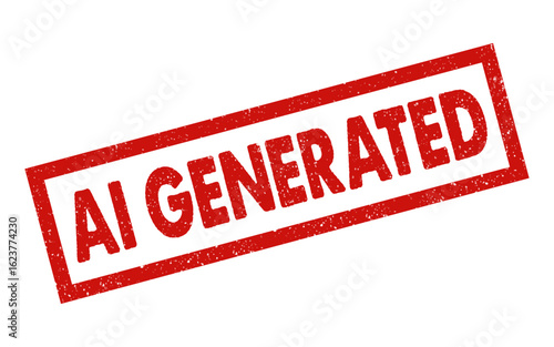 Ai Generated red ink rubber stamp grunge seal badge grainy effect vintage retro style tag vignette artificial intelligence technology digital deepfake ai generative ai modern tech warning