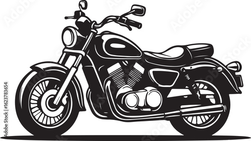 Classic motorcycle with chrome details and V twin engine chopper cruiser