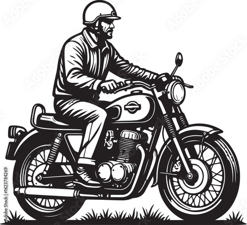 Man riding vintage motorcycle rider classic