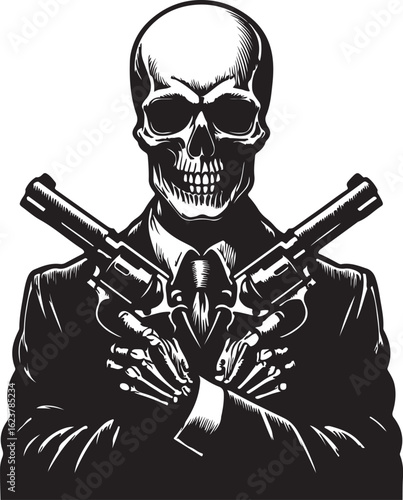 Skull gangster holding revolvers in suit vector