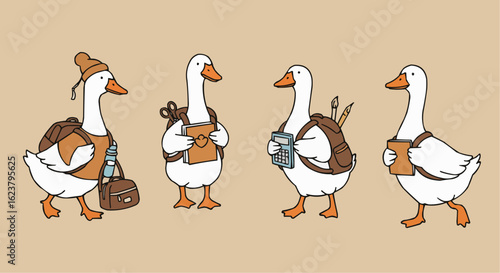 Geese with school supplies 