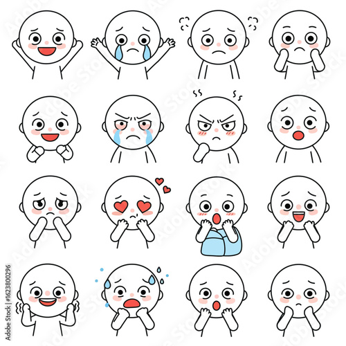 Simple Doodle Style Human Facial Expression Icons Pack