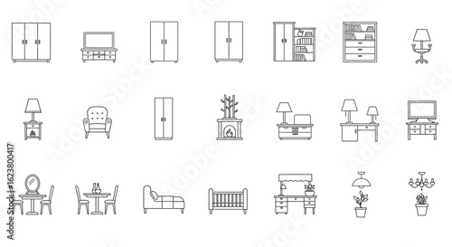 Home Furniture Outline Icon Set