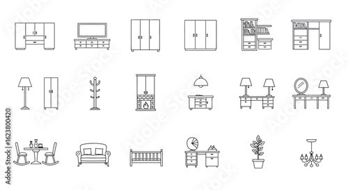 Minimalist Living Space Furnishings Icons Bundle
