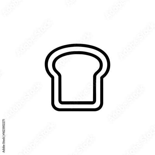 Black line icon of a slice of toast or sandwich bread in a minimalist style, representing breakfast, bakery goods, or food UI.
