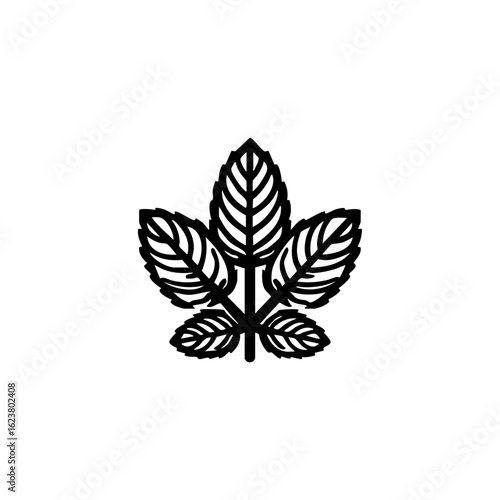 Outline icon of a mint leaf with five distinct segments, symbolizing freshness and natural ingredients in cooking and herbal products.
