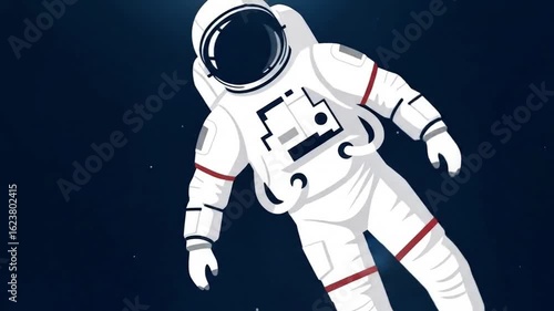 Astronaut in white spacesuit floating in dark space, detailed illustration.