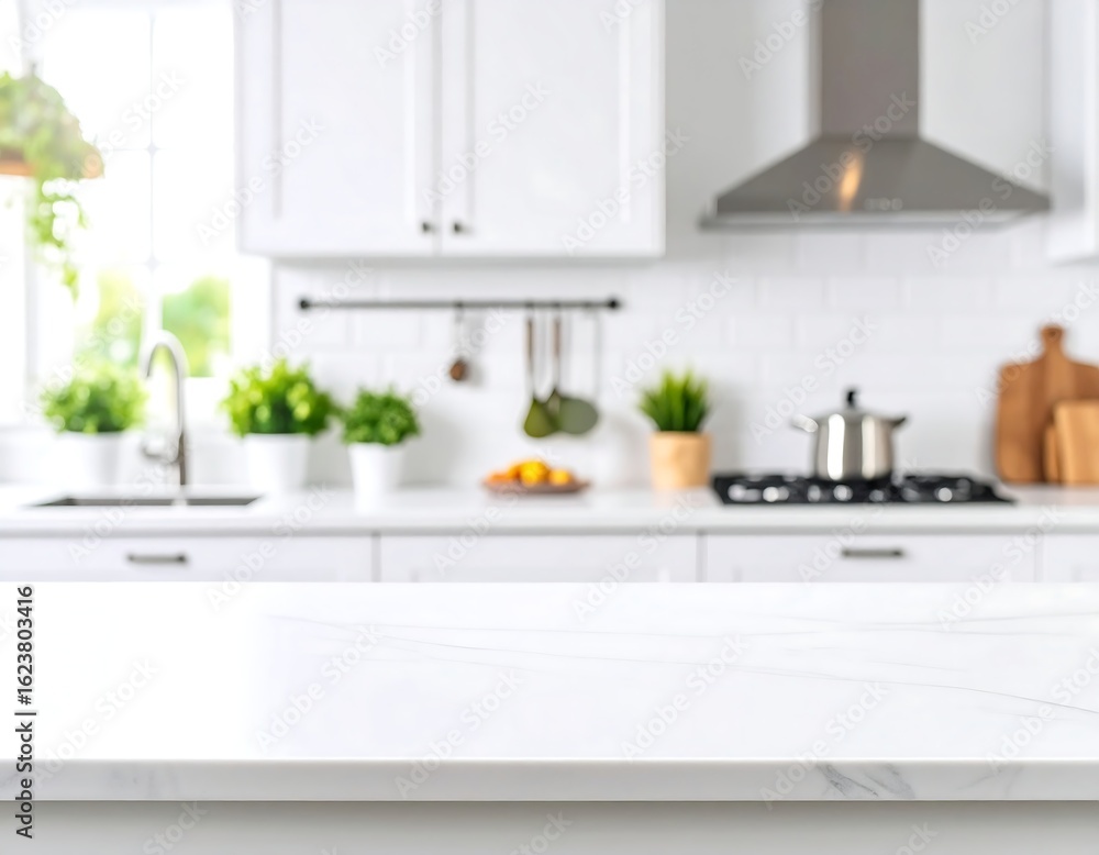 Blurred kitchen countertop view