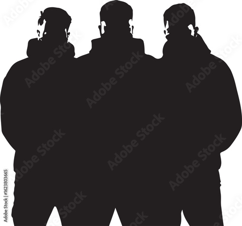 Three figures standing together people black
