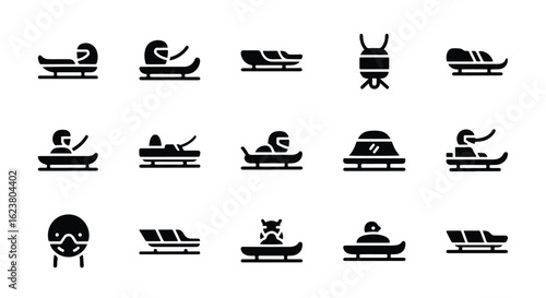 Solid black silhouette sports icon set  -  bobsled isolated on white background