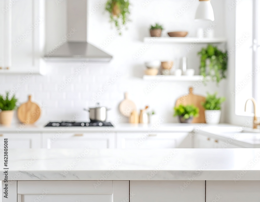 Fototapeta premium Blurry white kitchen interior