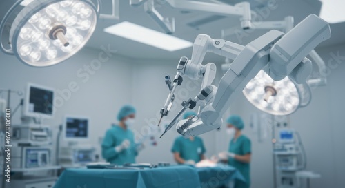 Futuristic Robotic Surgery: Advanced Medical Robot in a Modern Operating Room
