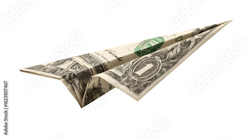 Paper plane made from dollar on white background 