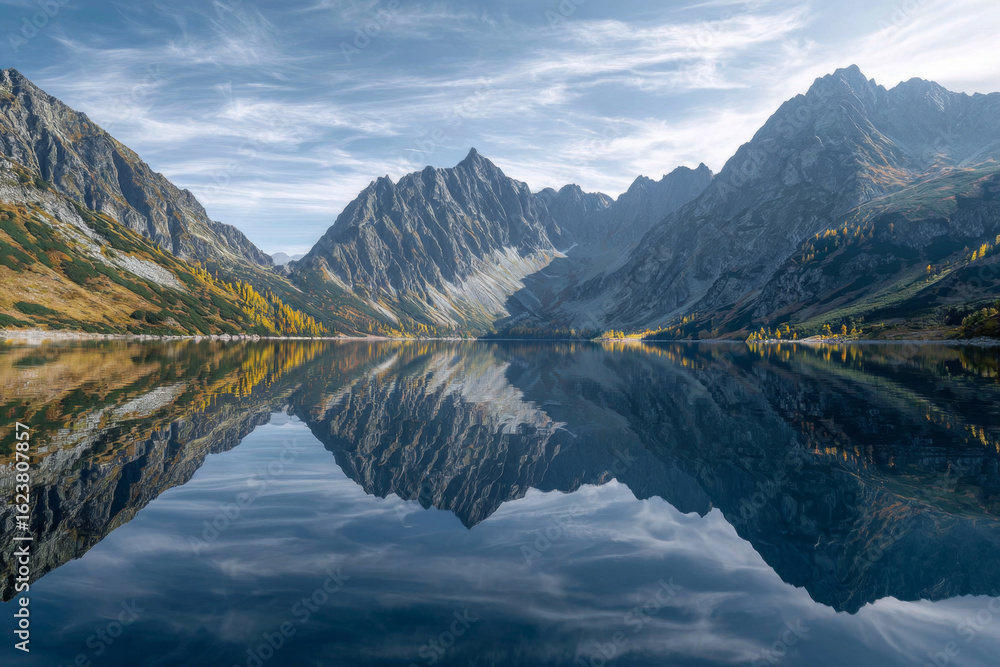 Fototapeta premium Mountain landscape with reflection in the lake.