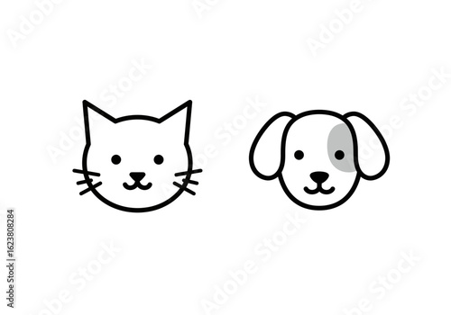 Adoption Awareness Campaign Featuring Cute Simple Line Art of a Cat and a Dog Face Symbolizing Pet Companionship and Animal Welfare Promoting Shelter Animals Needing Homes