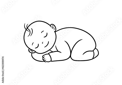 Adorable baby peacefully sleeping on its side with closed eyes and a gentle smile conveying pure innocence and tranquil slumber ideal for nursery decor or baby shower invitations