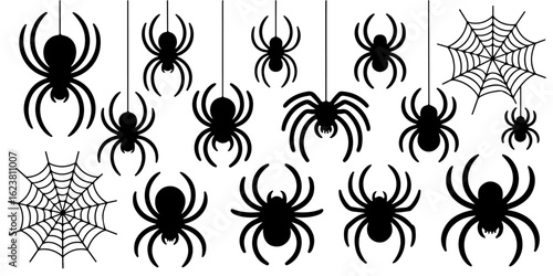 Halloween Spiders and Webs Black Silhouette Clipart Set
